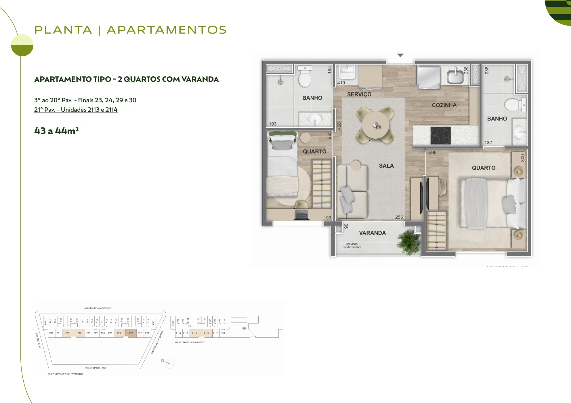 Apartamento de 2 quartos com varanda
