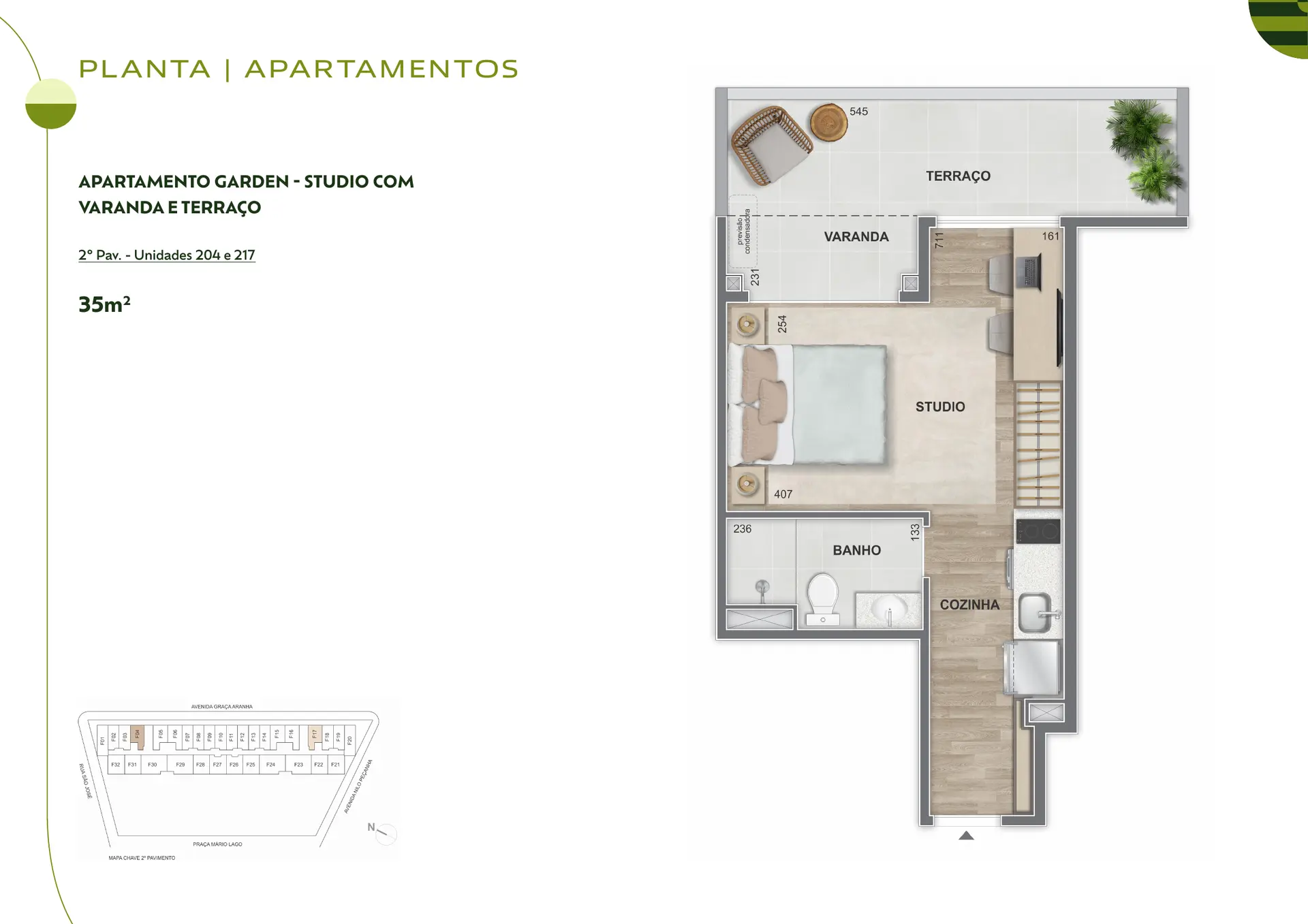 Studio Garden com varanda e terraço ampliado
