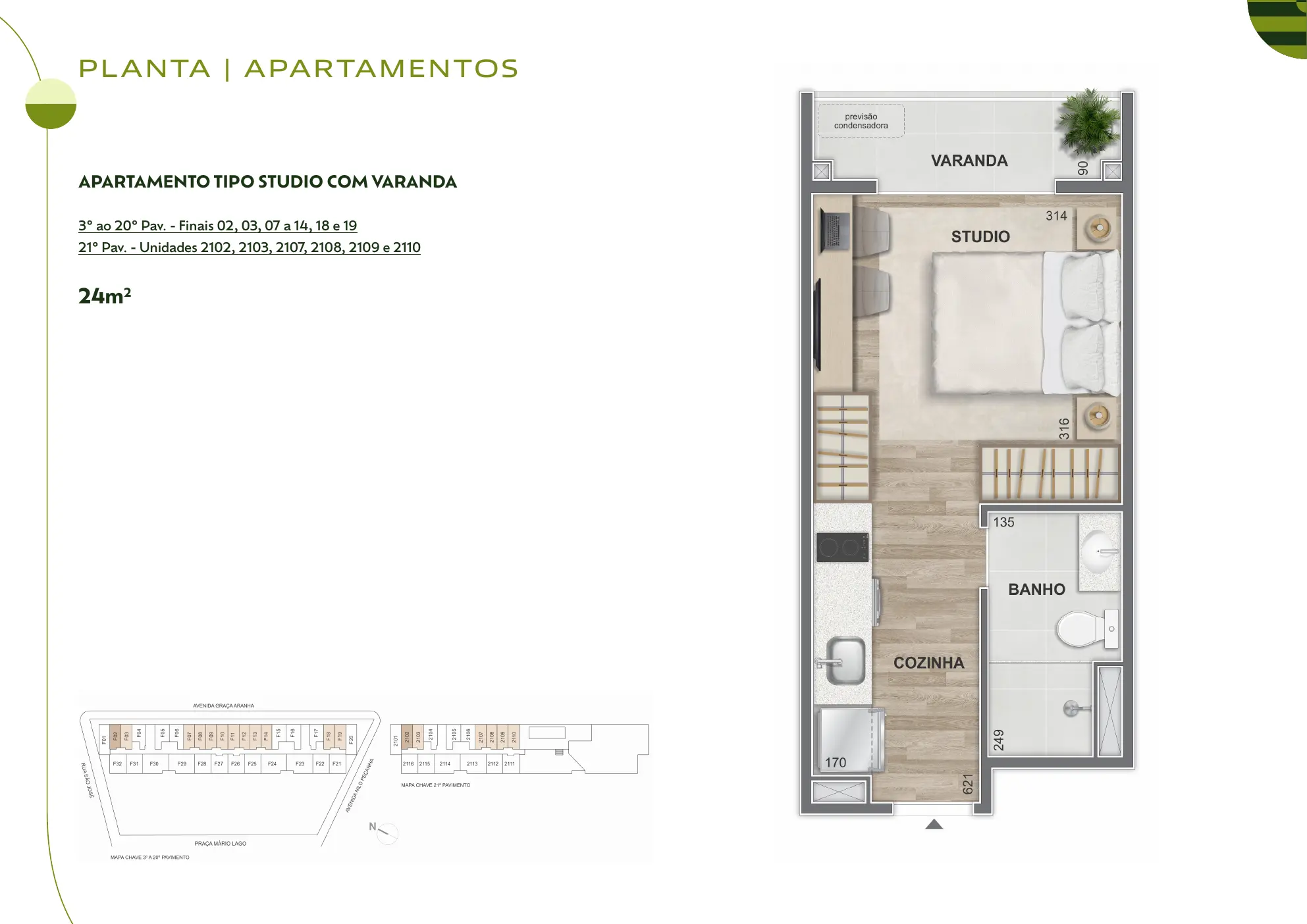 Studio com varanda